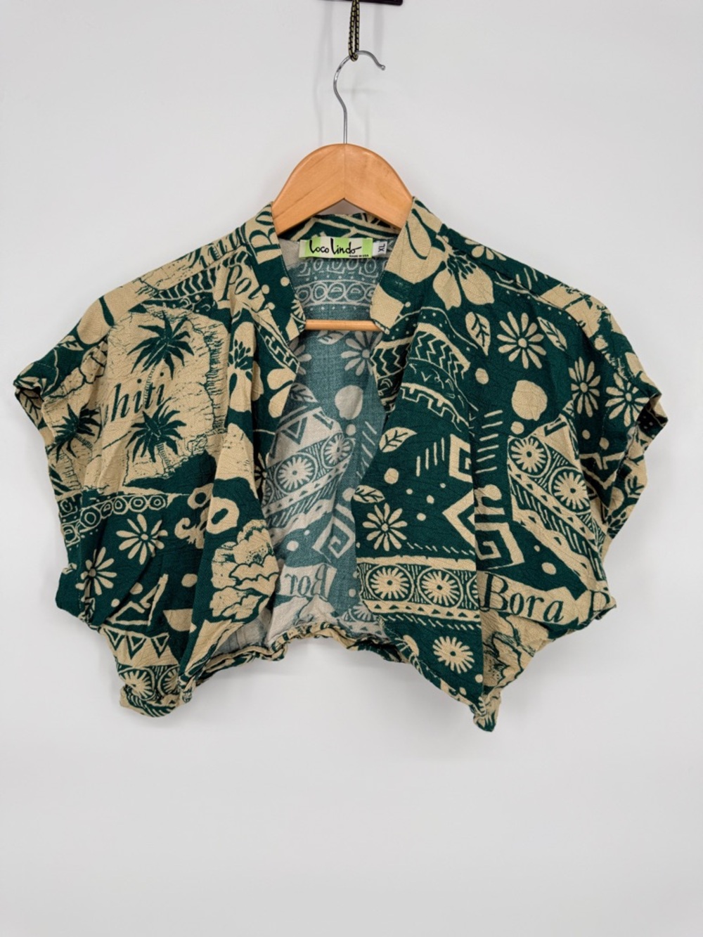 Loco Lindo XL Cropped Bolero Shrug Top Green Tropical Tiki Retro Tahiti BoraBora - Picture 3 of 16